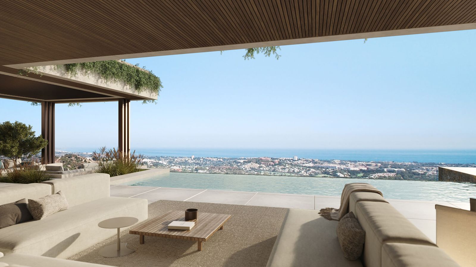 Terrasse avec vue sur la mer à Sky Marbella Villas