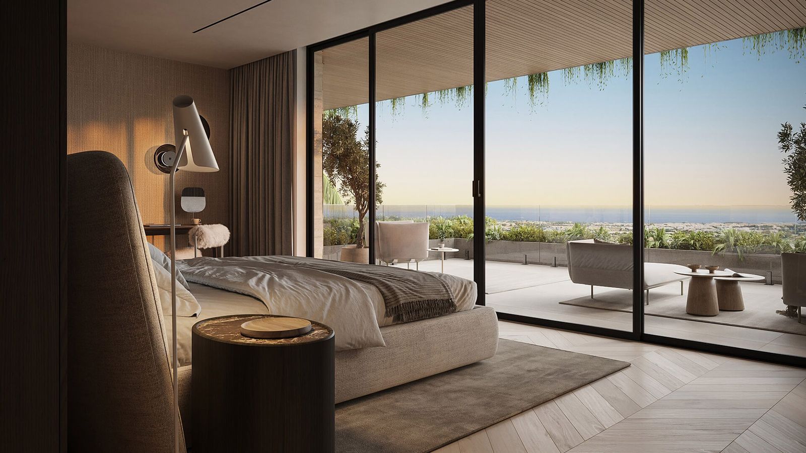 Chambre avec vue sur mer et terrasse à Sky Marbella Villas.
